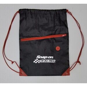 Snap-on Racing Black Drawstring Backpack Cinch Bag w/ Earbud Port Zipper Pocket